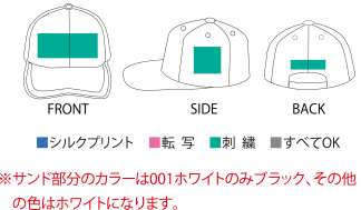 オリジナルキャップ00720-HCPのプリント加工範囲&加工方法